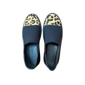 Lori Goldstein Women Black Leopard Print Platform Slip On Loafer Shoes
